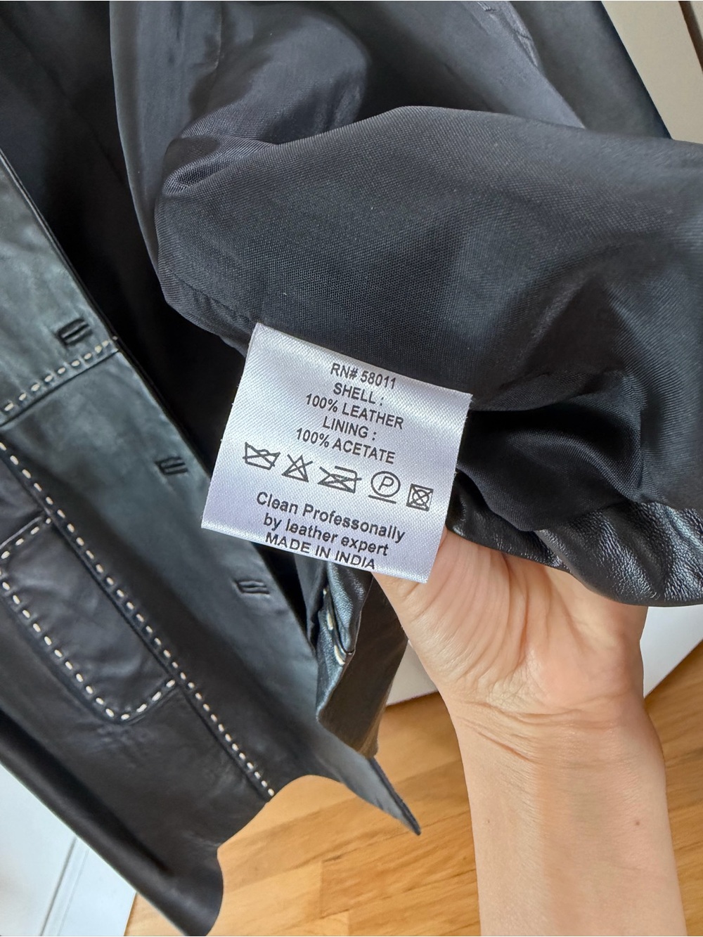 Black Leather Jacket with white stitching detail David Meister size 12 - Picture 4 of 5